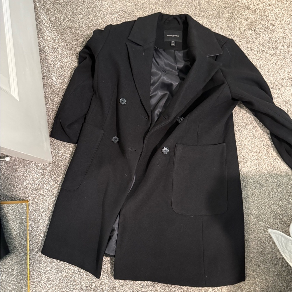 Black Double-Breasted Women’s Petite Peacoat (large)